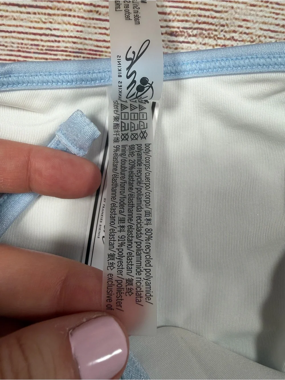 Frankie’s Bikinis x‎ VS Pink Light Blue Gingham Floral Tie-Side Bikini Bottom